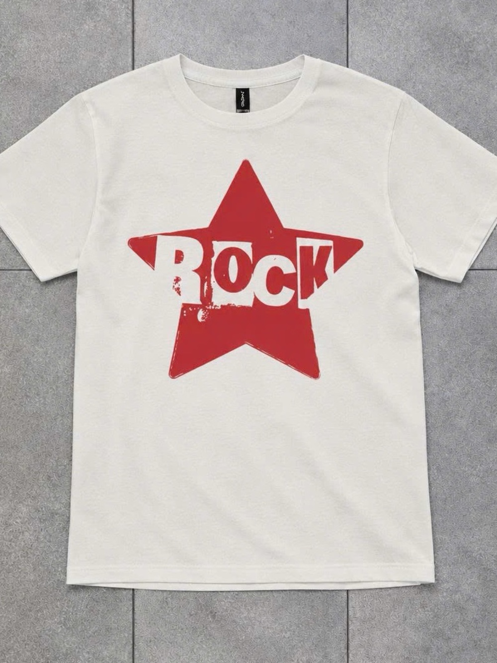 Gildan White Tee with Red Star ROCK Graphic